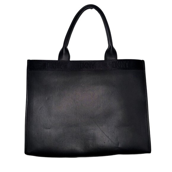 DKNY Black Leather Tote Bag With Handles & Logo Design - Picture 6 of 8